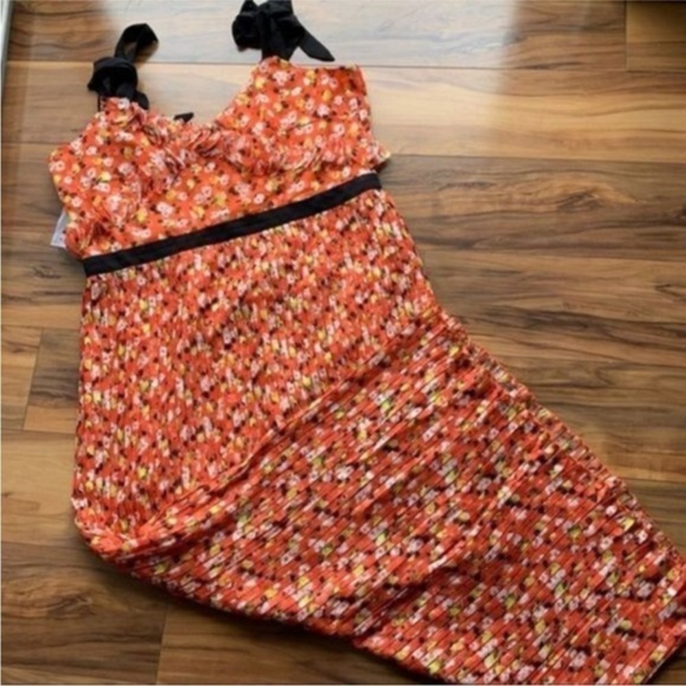 Foxiedox ditzy Floral pleated tie sleeve maxi dress L